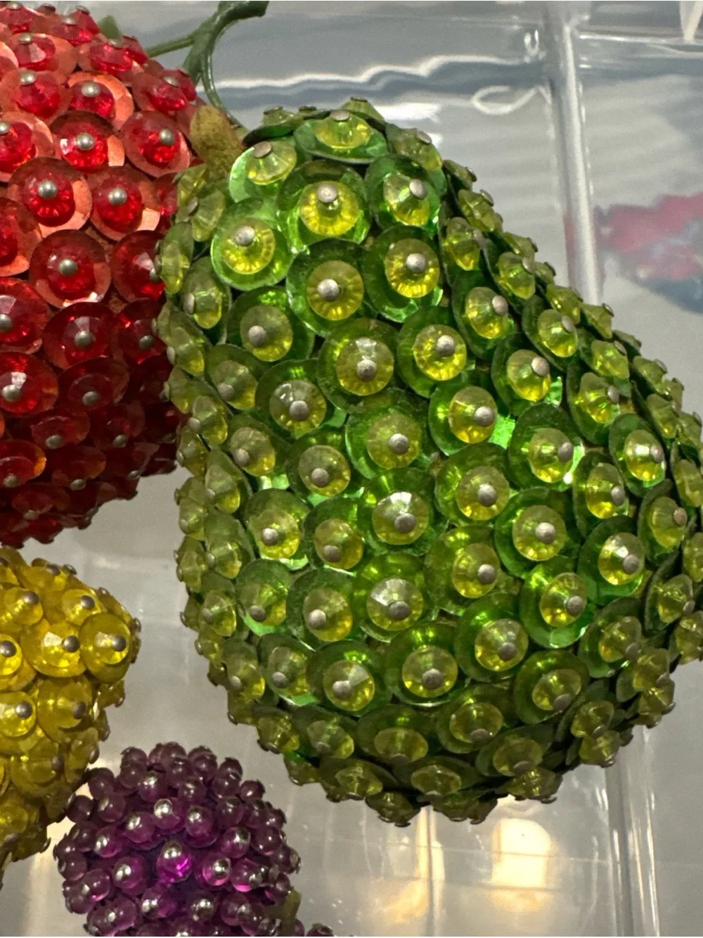 Beaded /sequined Fruit Ornament Set - Apple lemon pear and berries
